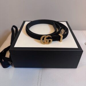 Gucci black suede belt with torchon double G buckle